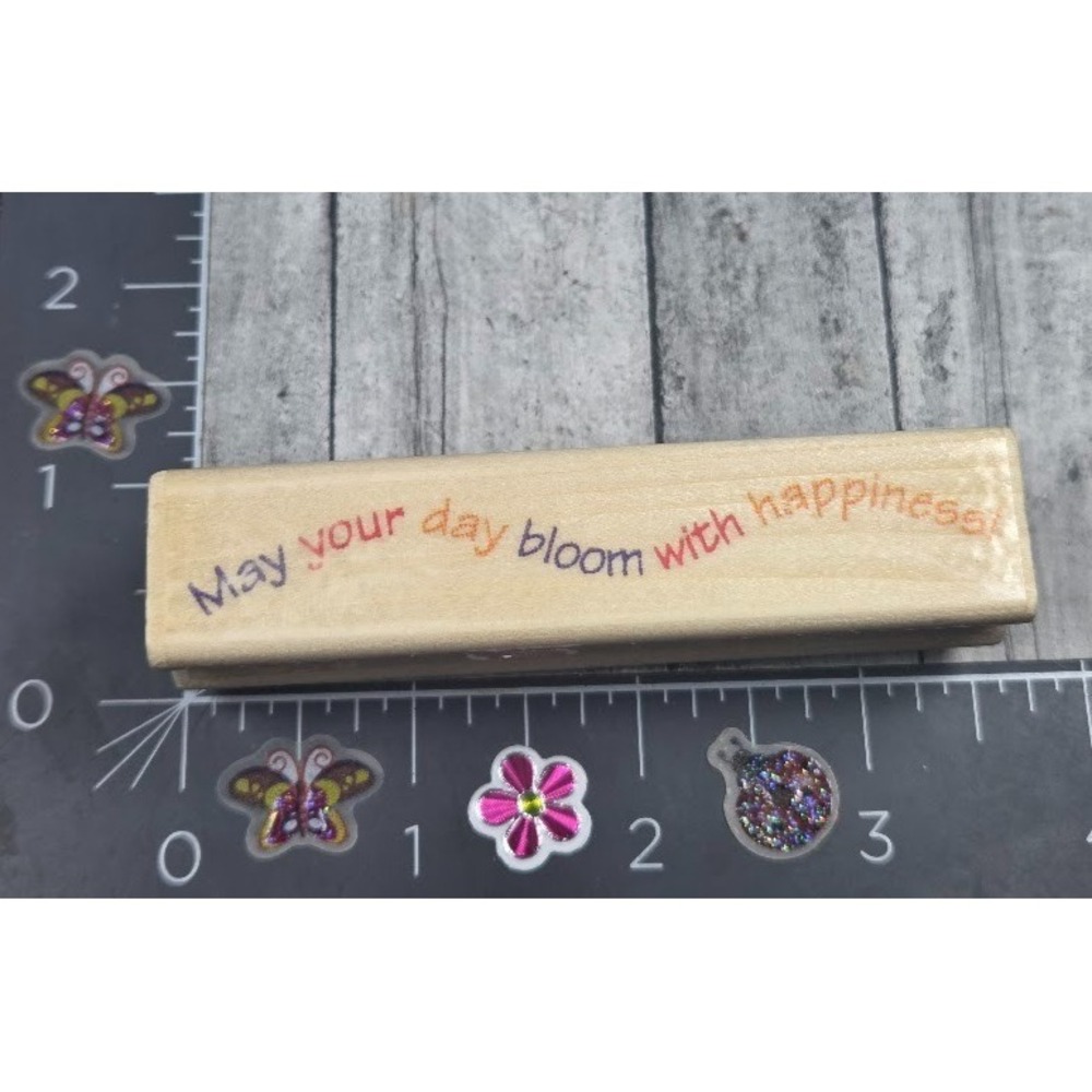 That's All She Stamped May Your Day Bloom Happiness Wavy Rubber Stamp Wood #N1